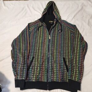 Von Zipper Terry Cotton Hoodie Size L Multicolor Full Zip Black Sunglasses